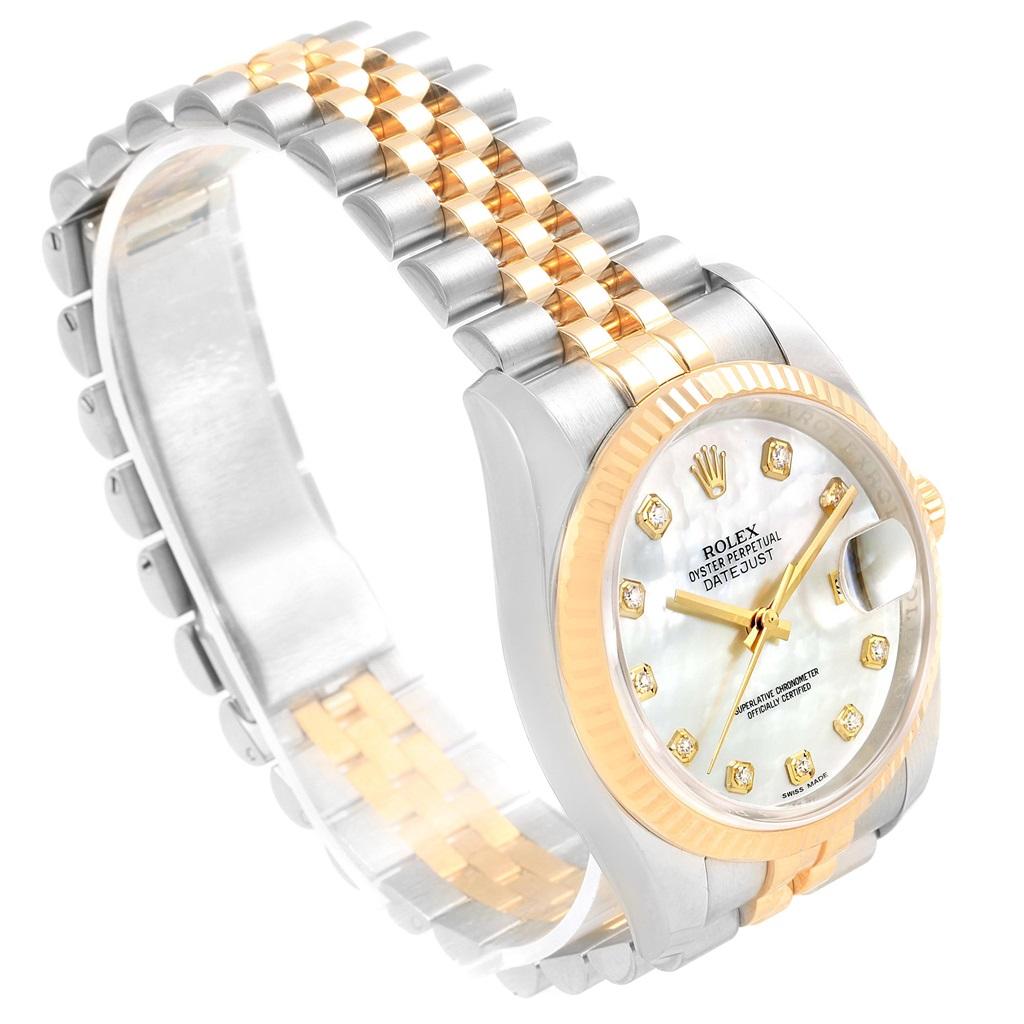 Men's Rolex Datejust 36 Steel Gold Mother of Pearl Diamond Watch 116233 Box Card