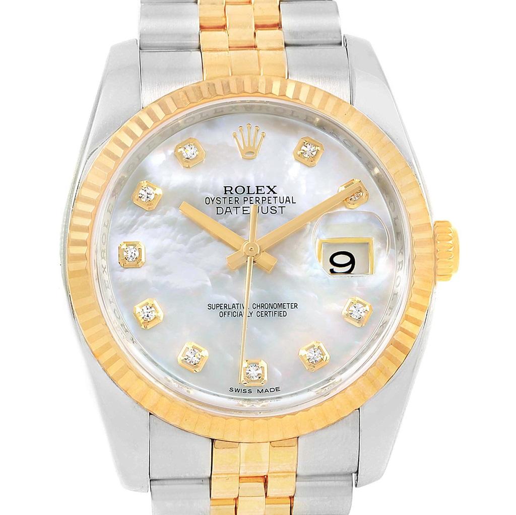 Rolex Datejust 36 Steel Gold Mother of Pearl Diamond Watch 116233 Box Card 1