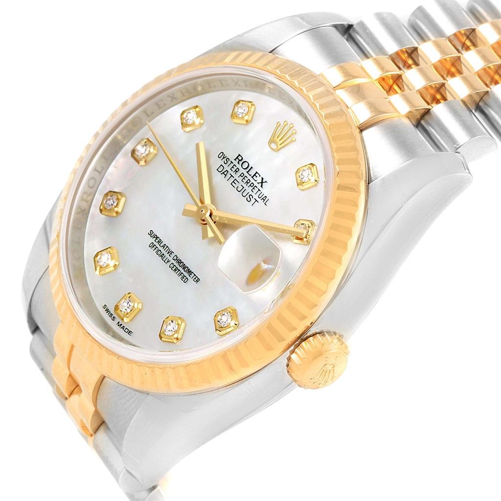 Rolex Datejust 36 Steel Gold Mother of Pearl Diamond Watch 116233 Box Card 3