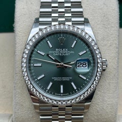 Rolex Datejust 36 Steel Mint Green Dial Diamond Unisex Watch 126284RBR