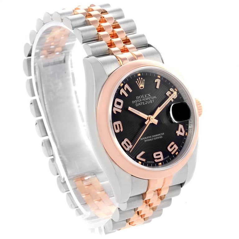 Rolex Datejust 36 Steel Rose Gold Black Concentric Dial Watch 116201 For Sale at 1stDibs
