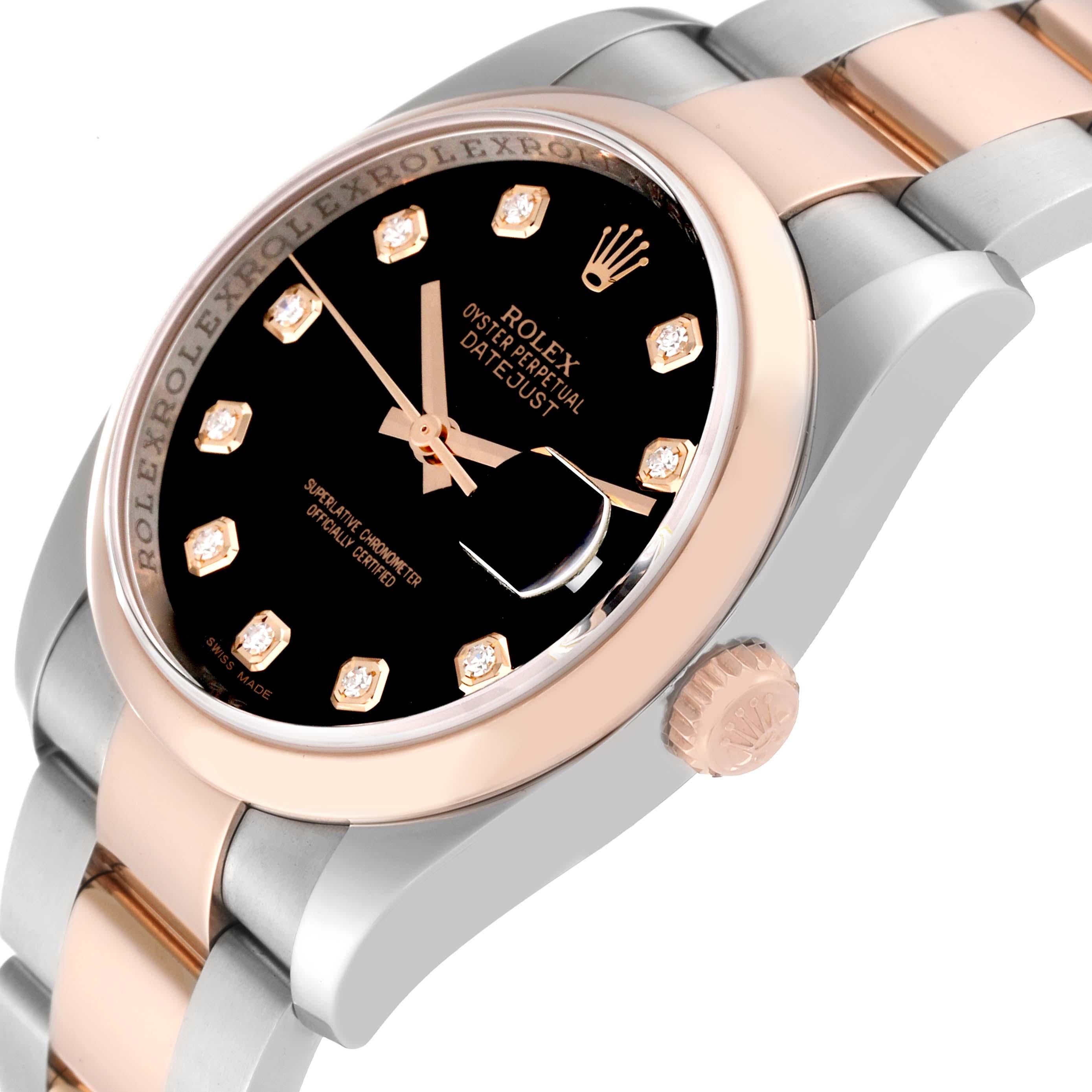 Rolex Datejust 36 Steel Rose Gold Black Diamond Dial Mens Watch 116201 In Excellent Condition For Sale In Atlanta, GA