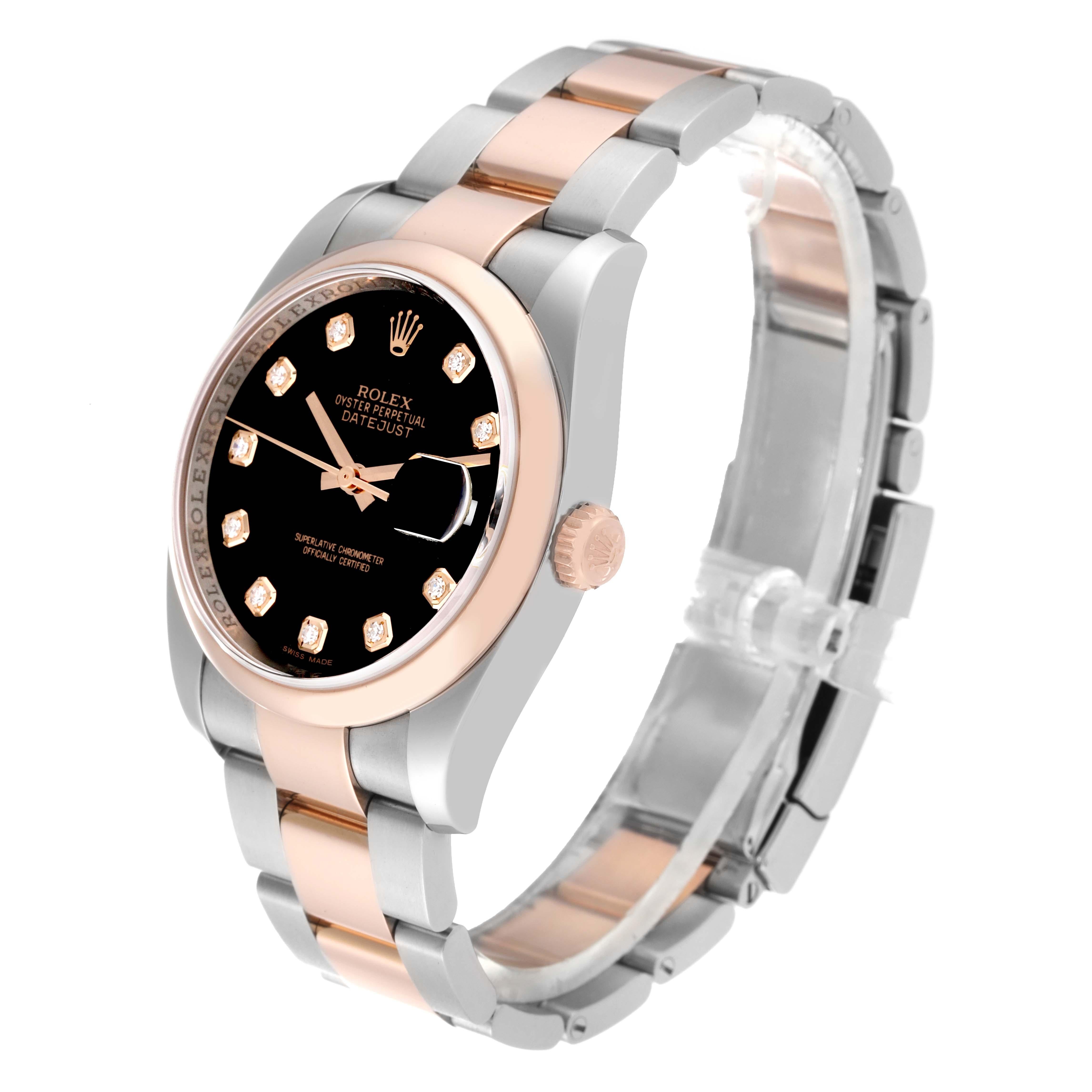Rolex Datejust 36 Steel Rose Gold Black Diamond Dial Mens Watch 116201 en vente 4