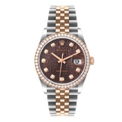 Rolex Datejust 36 Steel Rose Gold Diamond Unisex Watch 126281 Box Card