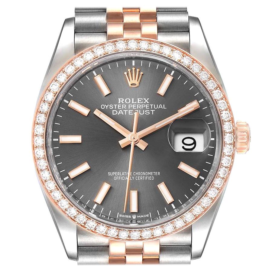 Rolex Datejust 36 Steel Rose Gold Diamond Unisex Watch 126281 Box Card For Sale