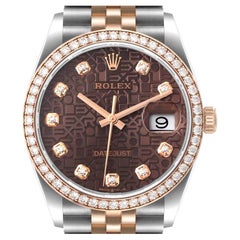 Rolex Datejust 36 Steel Rose Gold Diamond Unisex Watch 126281 Box Card