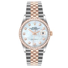 Rolex Datejust 36 Steel Rose Gold Mother of Pearl Diamond Watch 126281 Box Card