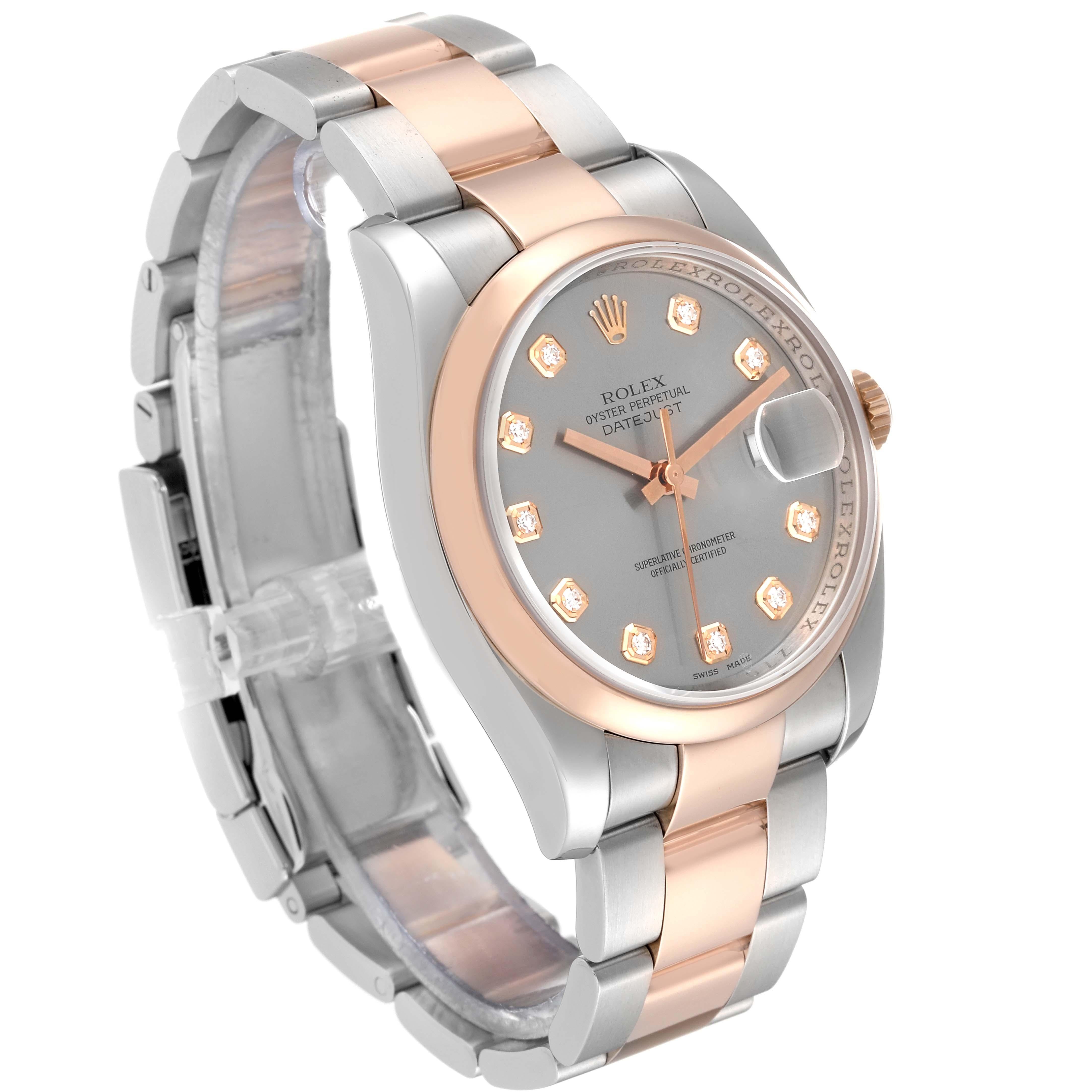 Rolex Datejust 36 Steel Rose Gold Silver Diamond Dial Mens Watch 116201 Box Card For Sale 4