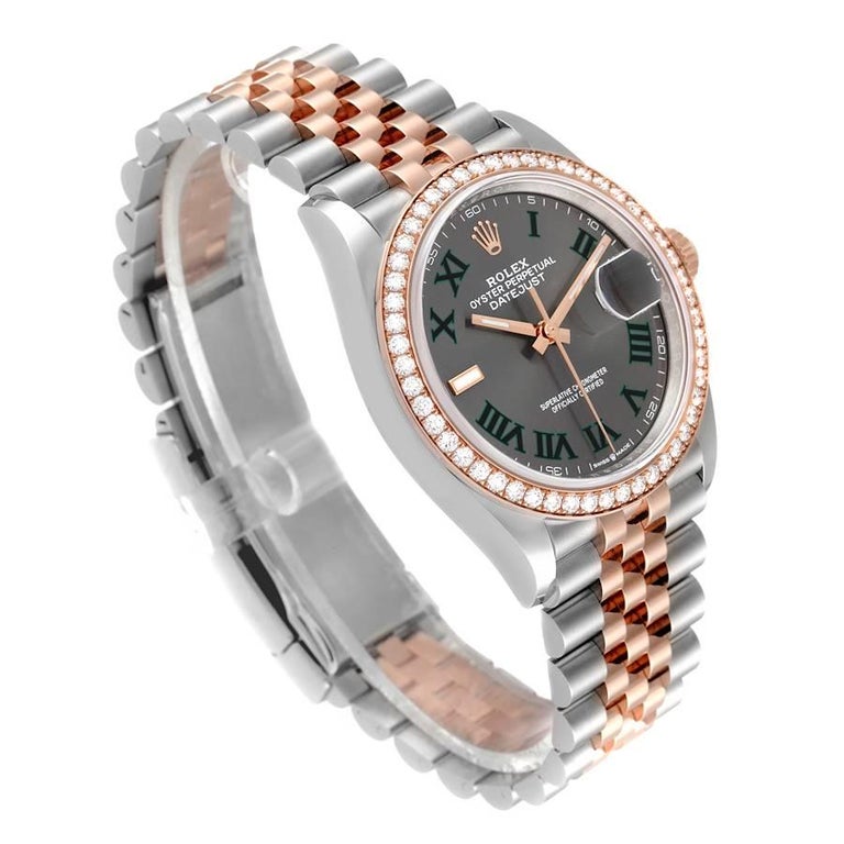 Rolex Montre Datejust 36 en acier et or rose avec cadran tennis et diamants  126281, non portée En vente sur 1stDibs