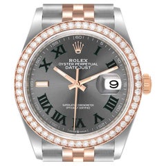 Rolex Datejust 36 Steel Rose Gold Wimbledon Dial Diamond Watch 126281 Unworn