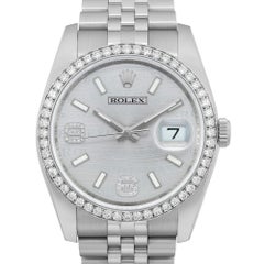 Rolex Datejust 36 Acciaio Argento Rodio Onde Diamante Quadrante Donna 116244