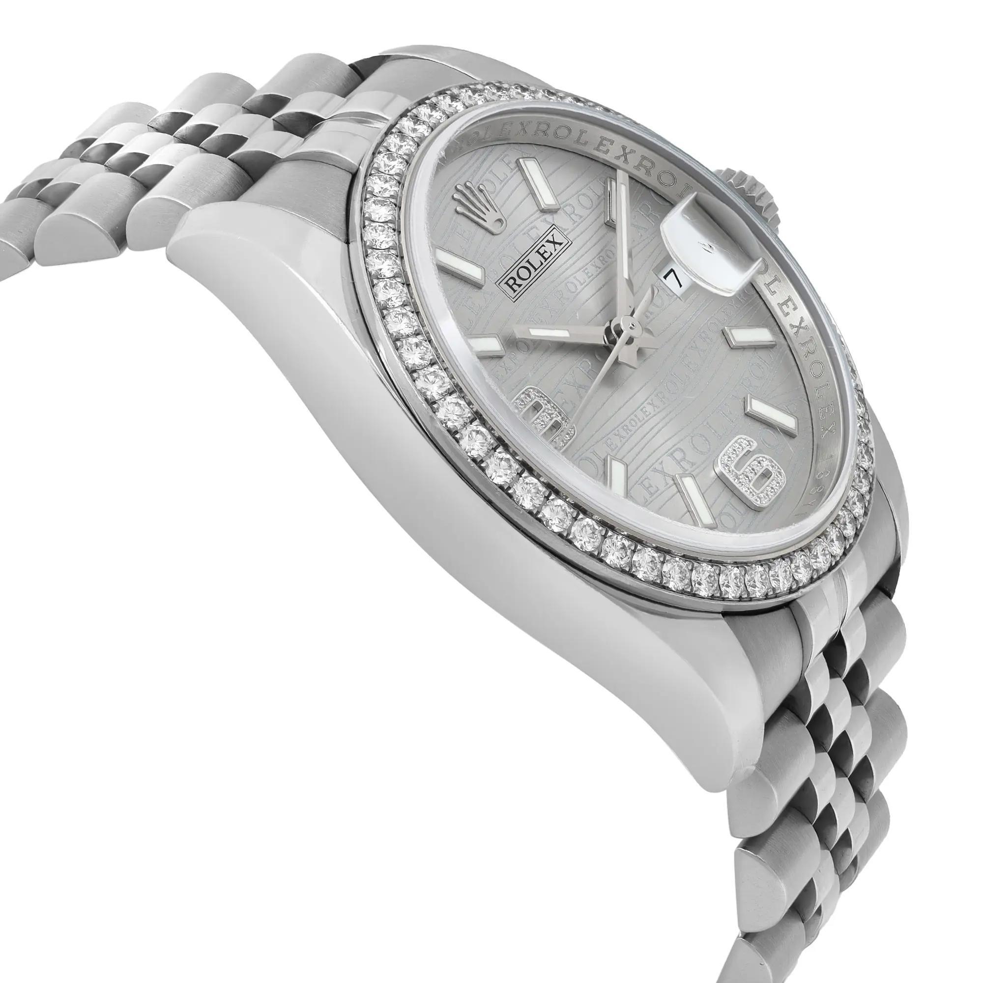 Rolex Montre Datejust 36 en acier, argent, rhodium, cadran diamanté pour femmes 116244 Pour femmes en vente