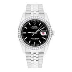 Rolex Datejust 36 Steel Watch Diamond Bezel Black Index Dial Jubilee Band 116234