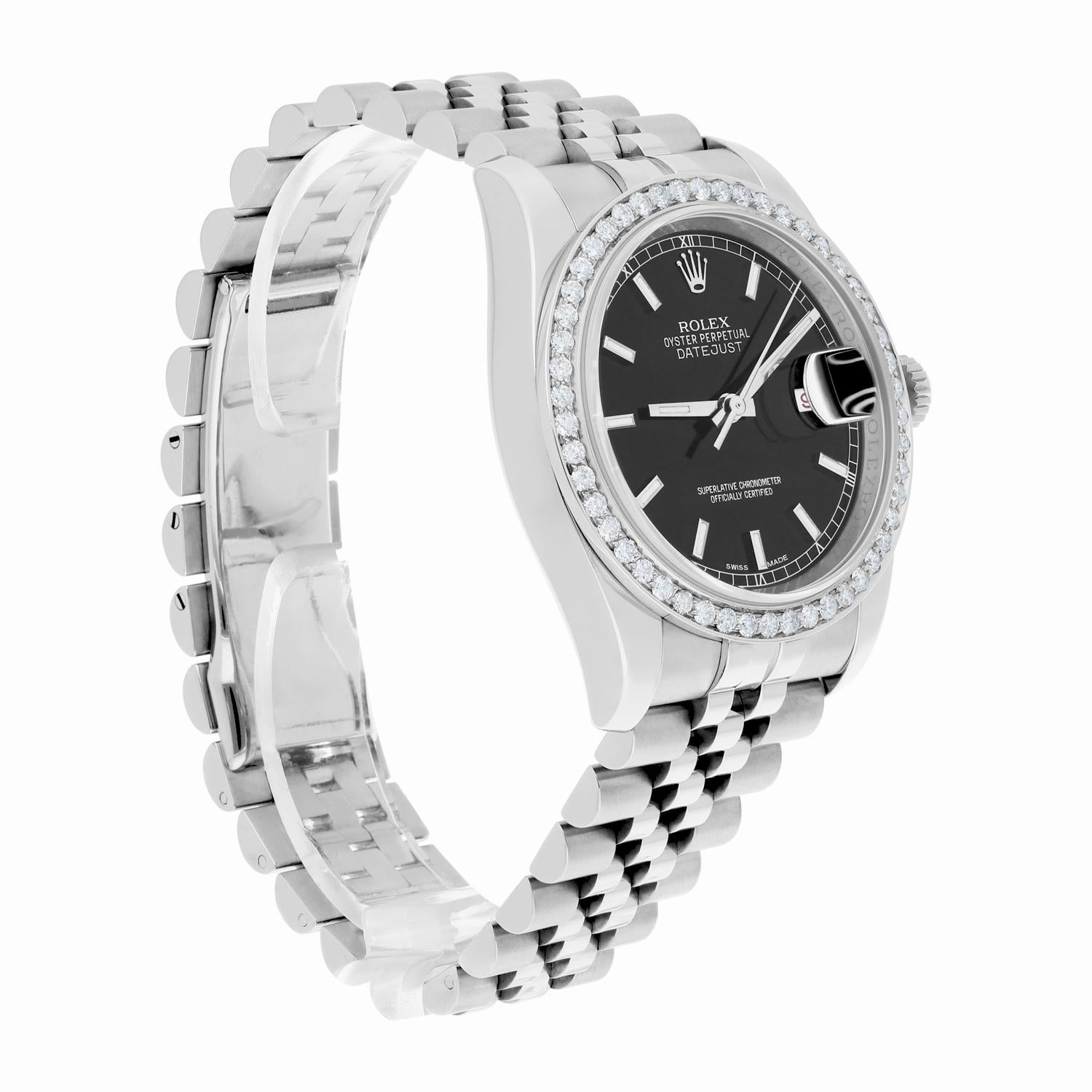 Rolex Datejust 36 Steel Watch Diamond Bezel Black Index Dial Jubilee Band 116234 For Sale 2