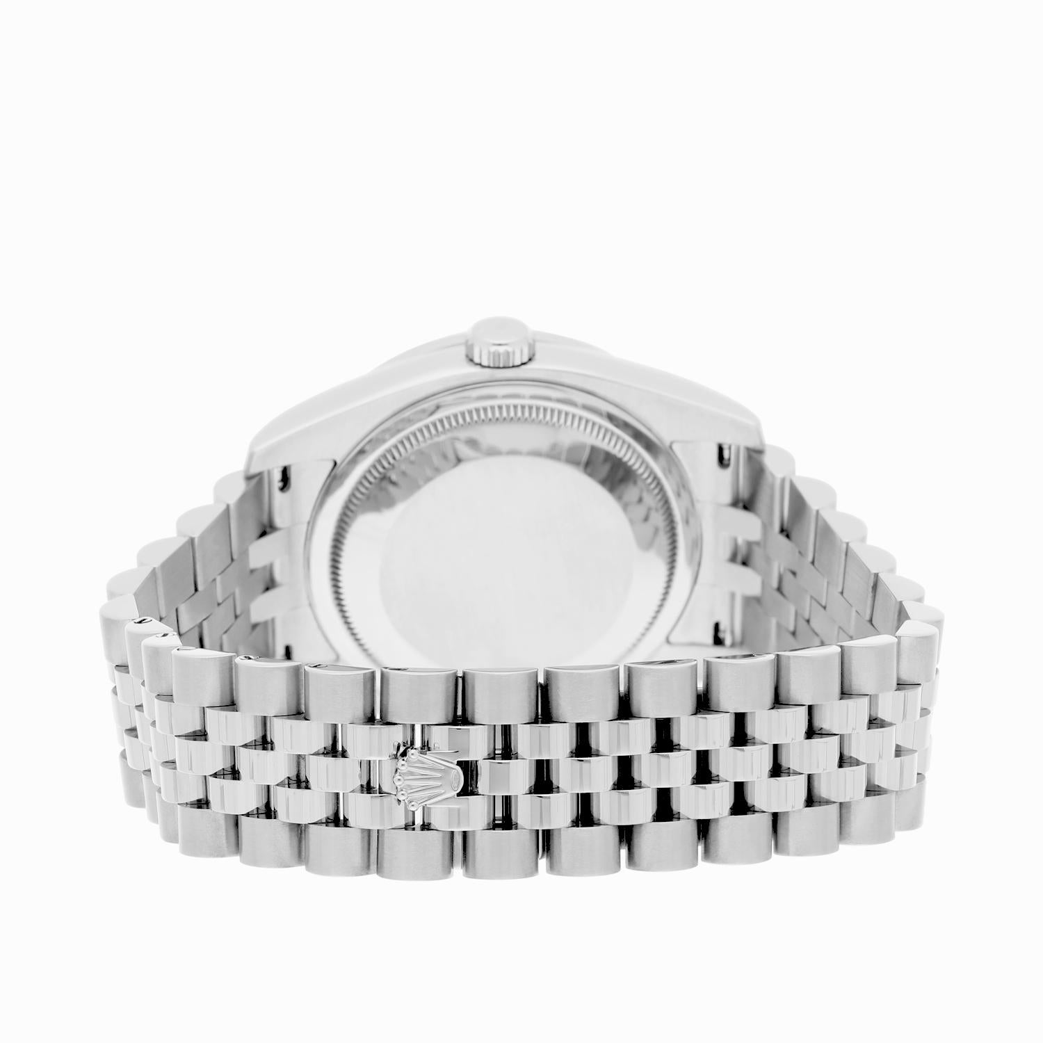 Rolex Datejust 36 Montre en acier Lunette diamant Cadran index noir Bracelet jubilé 116234 en vente 4
