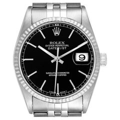 Rolex Datejust 36 Steel White Gold Black Dial Mens Watch 16234 Box Papers