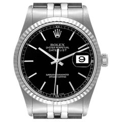 Rolex Datejust Steel White Gold Black Dial Mens Watch 16234 Box Papers