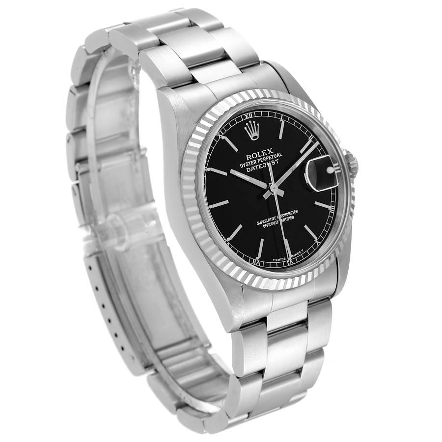 Rolex Datejust 36 Steel White Gold Black Dial Mens Watch 16234 In Excellent Condition In Atlanta, GA