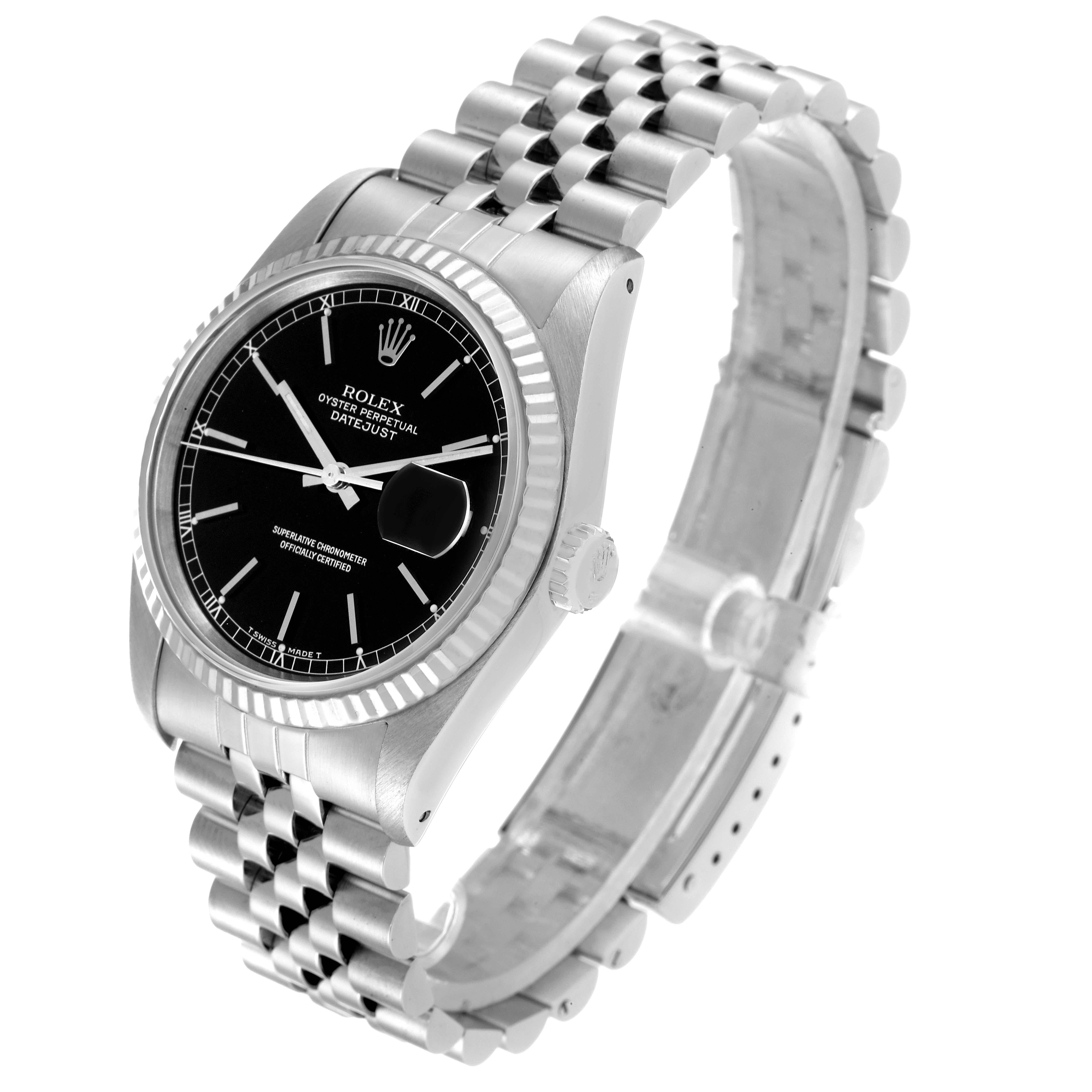 Men's Rolex Datejust 36 Steel White Gold Black Dial Mens Watch 16234