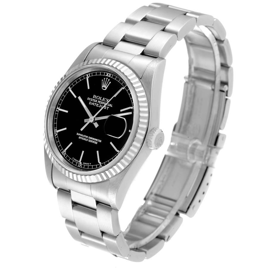Men's Rolex Datejust 36 Steel White Gold Black Dial Mens Watch 16234