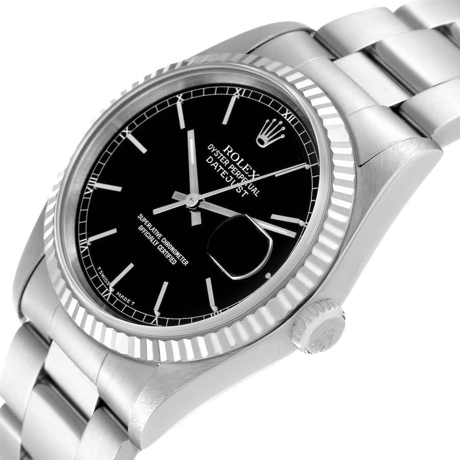 Rolex Datejust 36 Steel White Gold Black Dial Mens Watch 16234 1