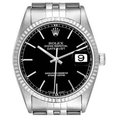 Rolex Datejust 36 Steel White Gold Black Dial Mens Watch 16234