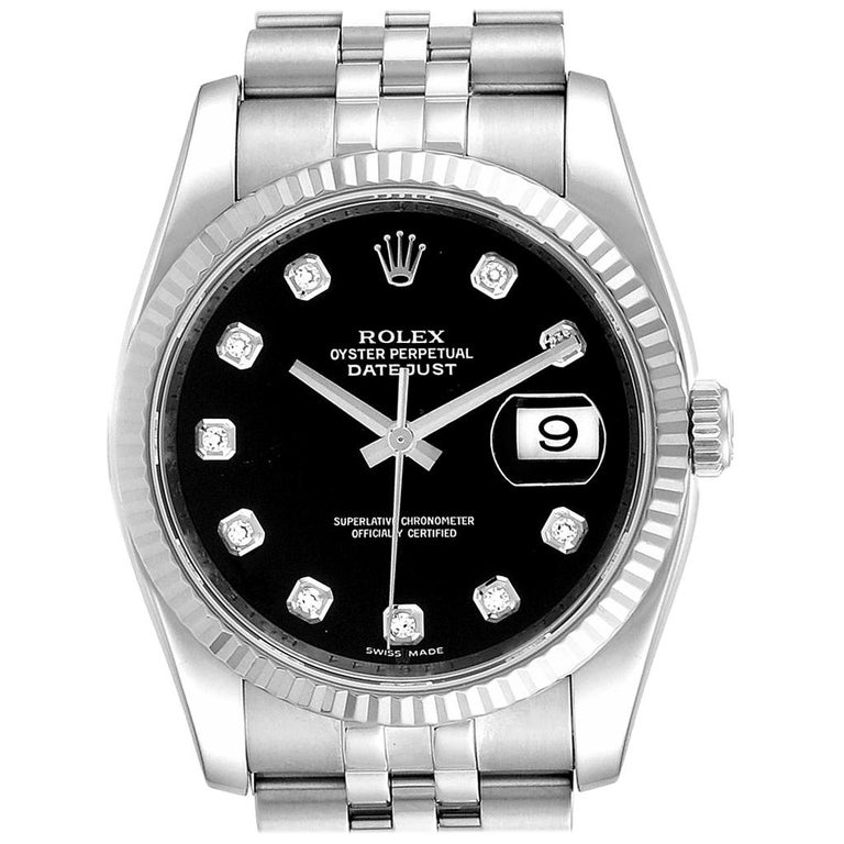 Rolex Datejust 36 Steel White Gold Black Diamond Dial Men's Watch ...