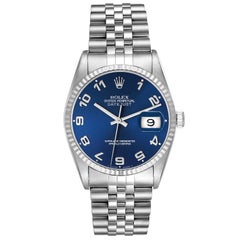 Rolex Datejust 36 Steel White Gold Blue Arabic Dial Mens Watch 16234