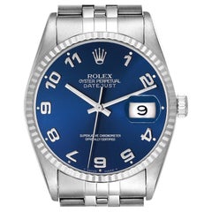 Rolex Datejust 36 Steel White Gold Blue Arabic Dial Mens Watch 16234