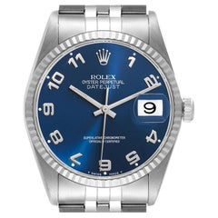 Rolex Datejust 36 Steel White Gold Blue Arabic Dial Mens Watch 16234