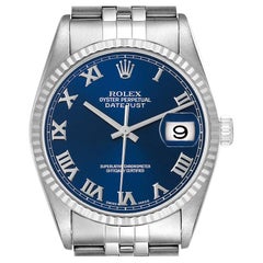 Rolex Datejust 36 Steel White Gold Blue Dial Mens Watch 16234 Box Papers