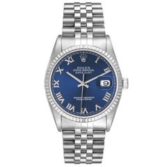 Rolex Datejust 36 Steel White Gold Blue Dial Mens Watch 16234