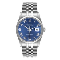 Rolex Datejust 36 Steel White Gold Blue Dial Mens Watch 16234