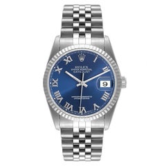 Rolex Datejust 36 Steel White Gold Blue Dial Mens Watch 16234