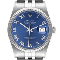 Rolex Datejust 36 Steel White Gold Blue Dial Mens Watch 16234