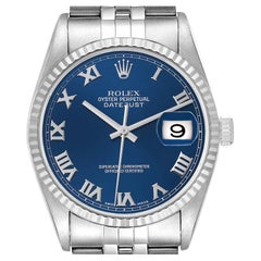 Rolex Datejust 36 Steel White Gold Blue Dial Mens Watch 16234