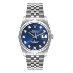Rolex Datejust 36 Acciaio Oro Bianco Quadrante Blu Diamante Orologio Uomo 116234