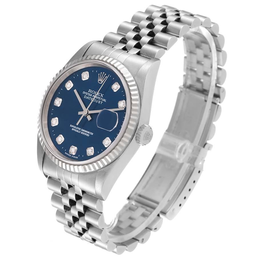 Rolex Datejust 36 Herrenuhr aus Stahl und Weißgold mit blauem Diamant-Zifferblatt 16234 im Zustand „Gut“ im Angebot in Atlanta, GA