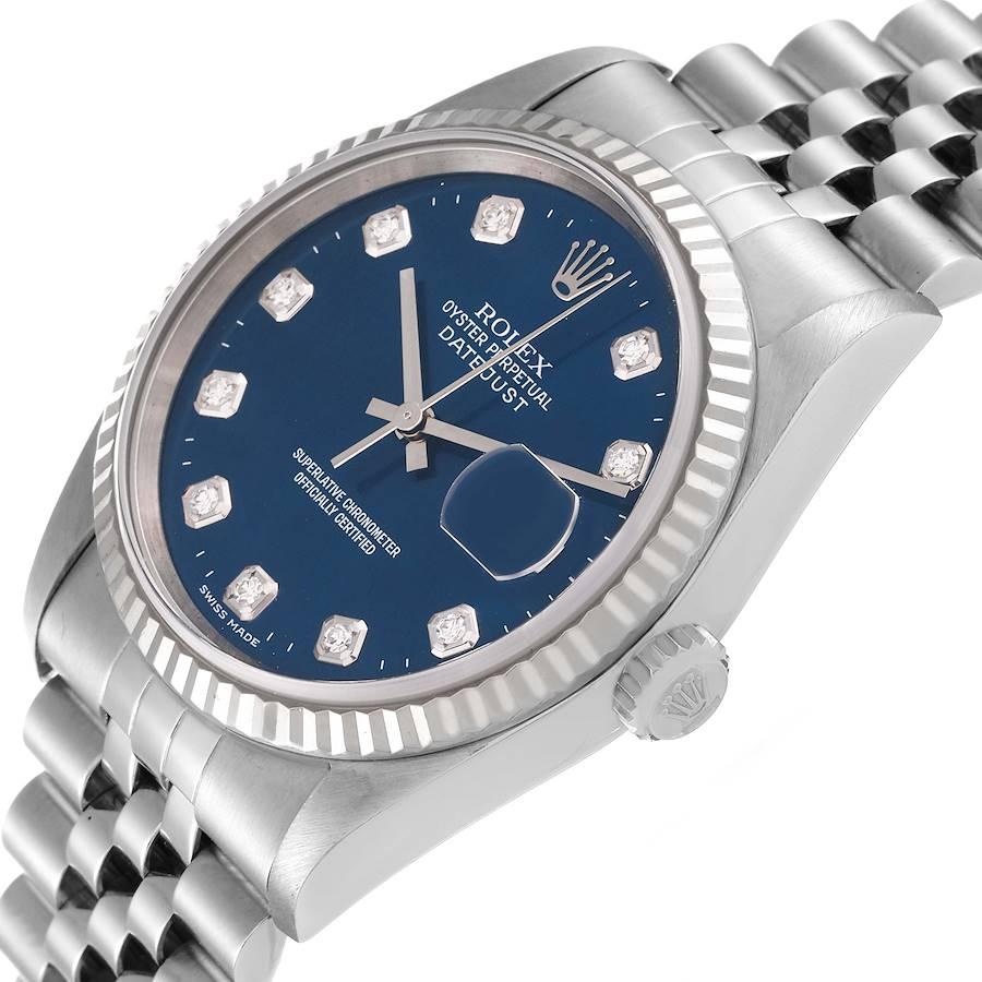Rolex Datejust 36 Herrenuhr aus Stahl und Weißgold mit blauem Diamant-Zifferblatt 16234 im Angebot 1