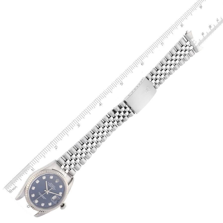 Rolex Datejust 36 Herrenuhr aus Stahl und Weißgold mit blauem Diamant-Zifferblatt 16234 im Angebot 6