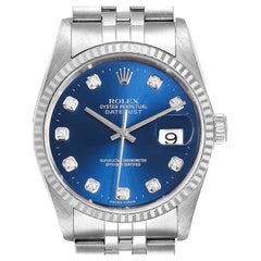 Rolex Datejust 36 Steel White Gold Blue Diamond Dial Men's Watch 16234