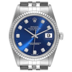 Rolex Datejust 36 Steel White Gold Blue Diamond Dial Mens Watch 16234