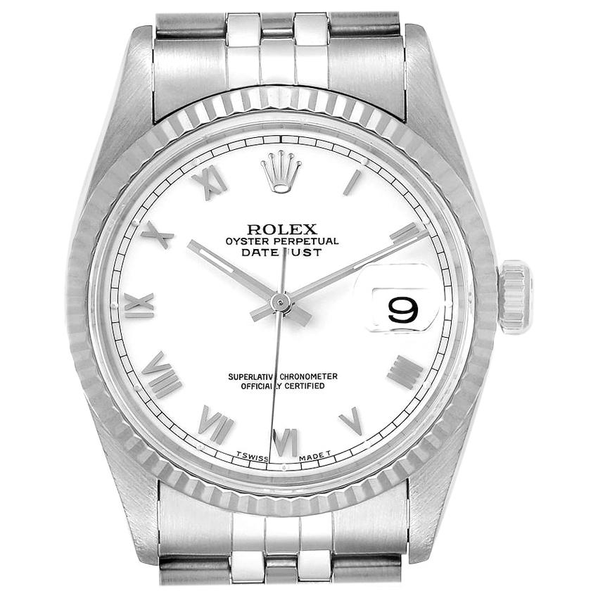 Rolex Datejust 36 Steel White Gold Fluted Bezel Men's Watch 16234 Box
