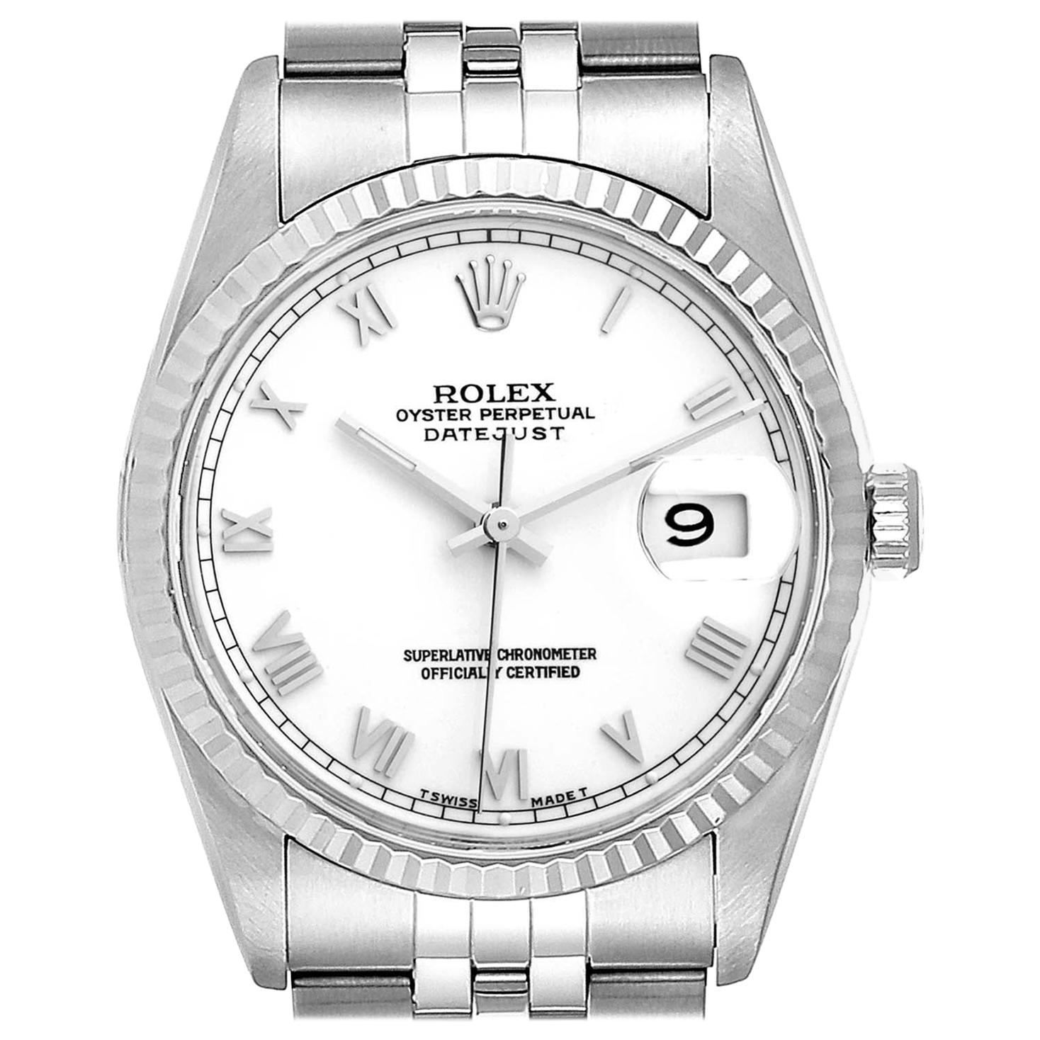 Rolex Datejust 36 Steel White Gold Fluted Bezel Men's Watch 16234 For
