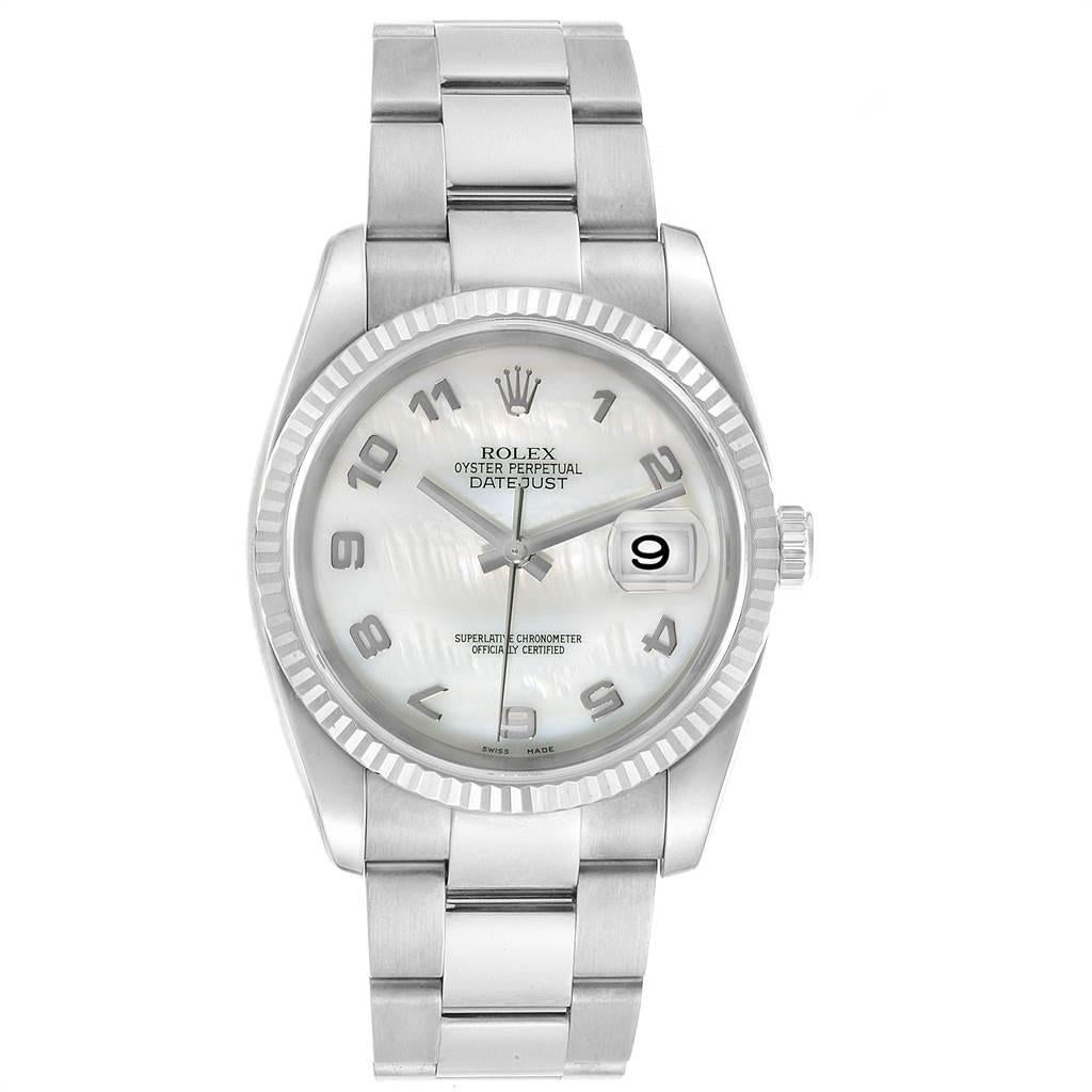 Rolex Datejust 36 Steel White Gold Mother of Pearl Men's Watch 116234 In Excellent Condition For Sale In Atlanta, GA