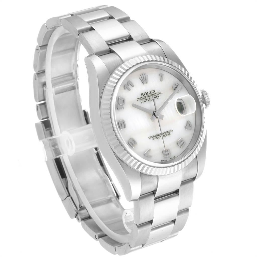 Rolex Datejust 36 Steel White Gold Mother of Pearl Men's Watch 116234 For Sale 2