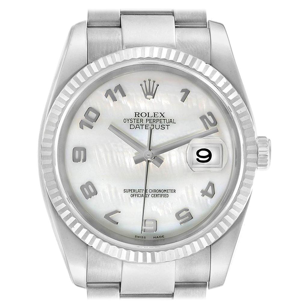 Rolex Datejust 36 Steel White Gold Mother of Pearl Men's Watch 116234 For Sale