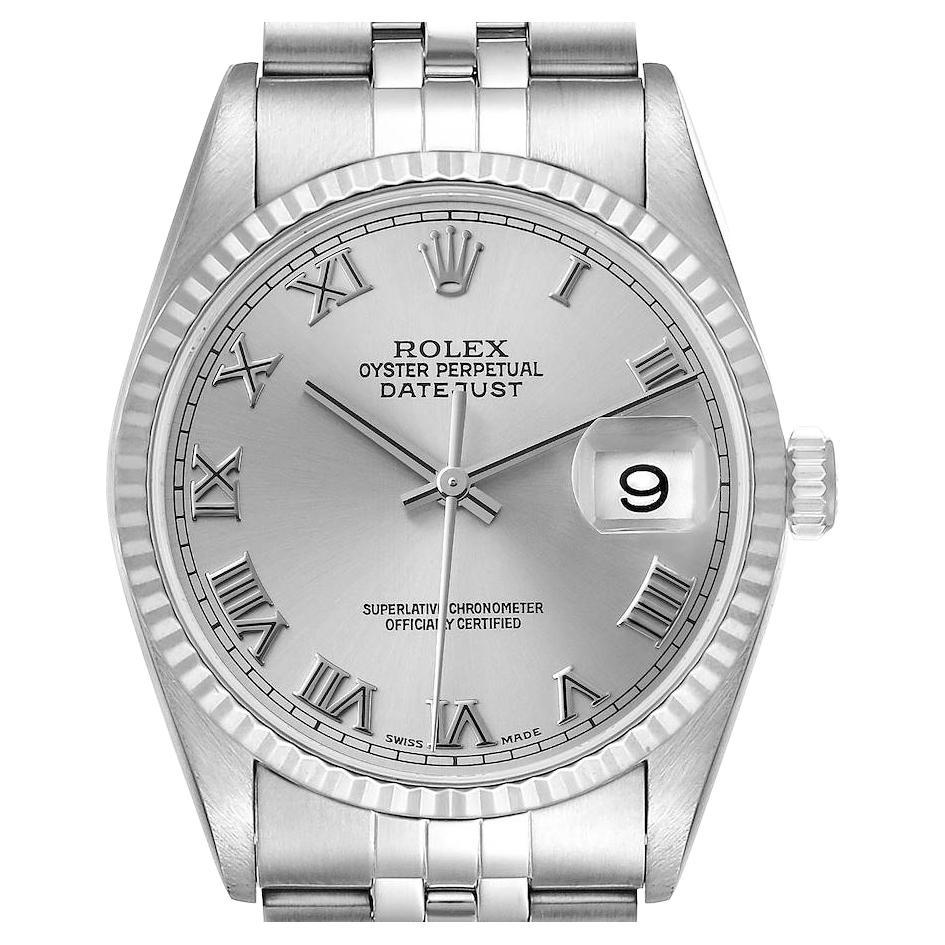 Rolex Datejust 36 Steel White Gold Silver Roman Dial Mens Watch 16234 For Sale at 1stDibs