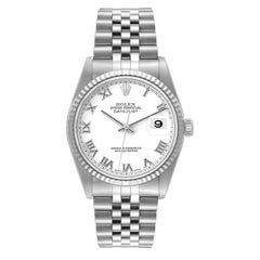 Rolex Datejust 36 Steel White Gold Roman Dial Mens Watch 16234