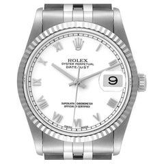Rolex Datejust 36 Steel White Gold Roman Dial Mens Watch 16234